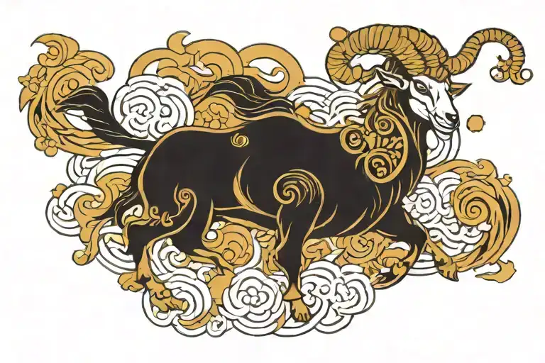 Sagittarius Zodiac Sign And Water Goat Chinese Zodiac Sign In Midile Of Saitanic Star