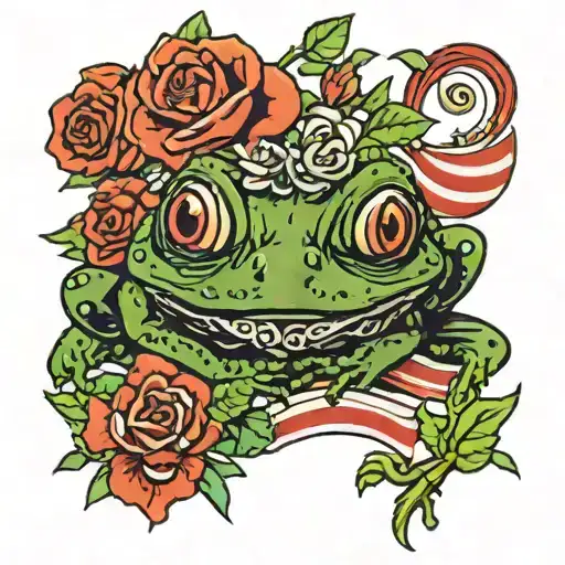 Puerto Rican Flag Taino Coqui Frog With Rose Bouquet Wrapped