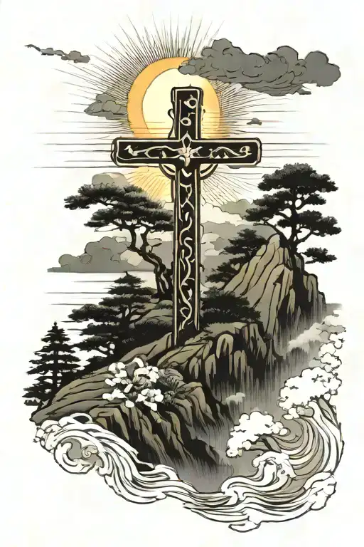 Cross On A Hill With Sun Rays