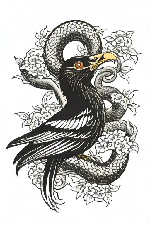 Snake And Crow Perched