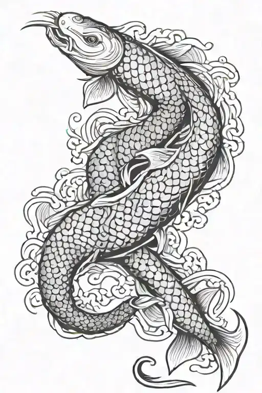 Japanese Koi Fish And Snake Intertwined