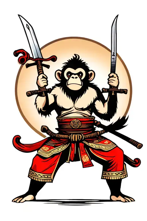 Simple Monkey Samurai Japan Style Full Body Swords Irezumi