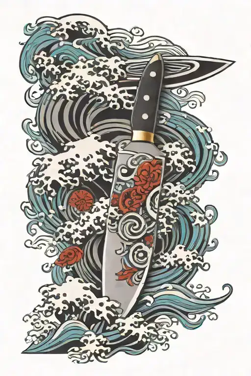 Chef's Knife With Wave Design And Compass