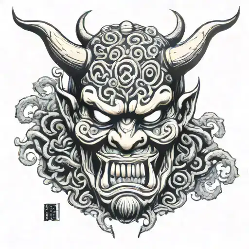 Hp Lovecraft Inspired Japanese Oni Demon Mask With Tentacles And Horns And Fangs