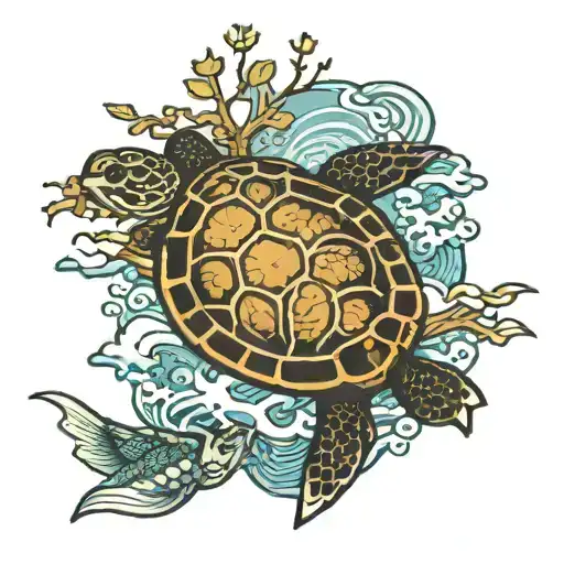 Winter Themed With Turtle And Catfish Around The Tree Of Life