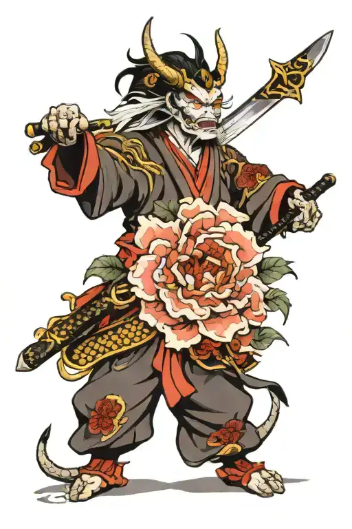Demon Samurai Dragon Samurai Saber Flowers