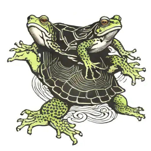 Frog Riding Turtle Swimming