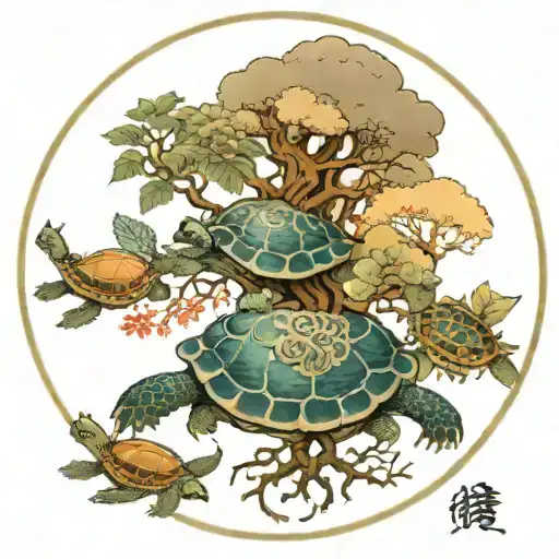 Tree Of Life On Top Of Turtles Shell Merging