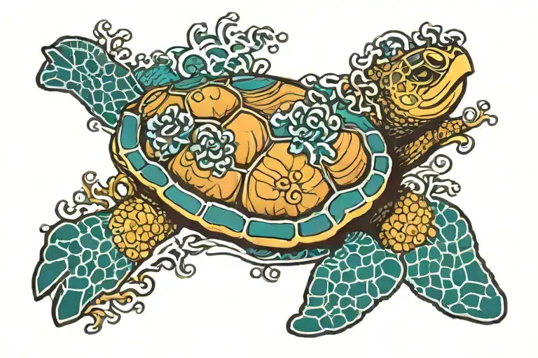 Sea Turtle With Coral Reef