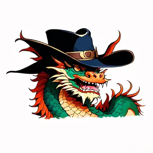 Dragon Wearing Cowboy Hat Facing Forward Hat Covering Eyes