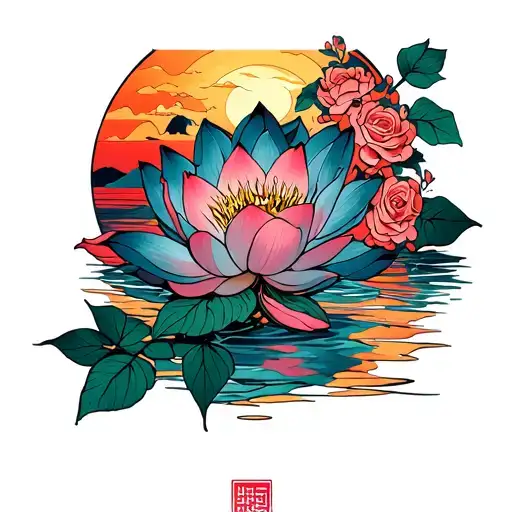 Lotus Flowet Chaine De Roses Mask Admiring A Sunset