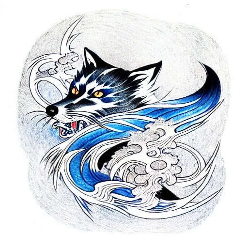 Black Fox Spirit In A Blue Flame