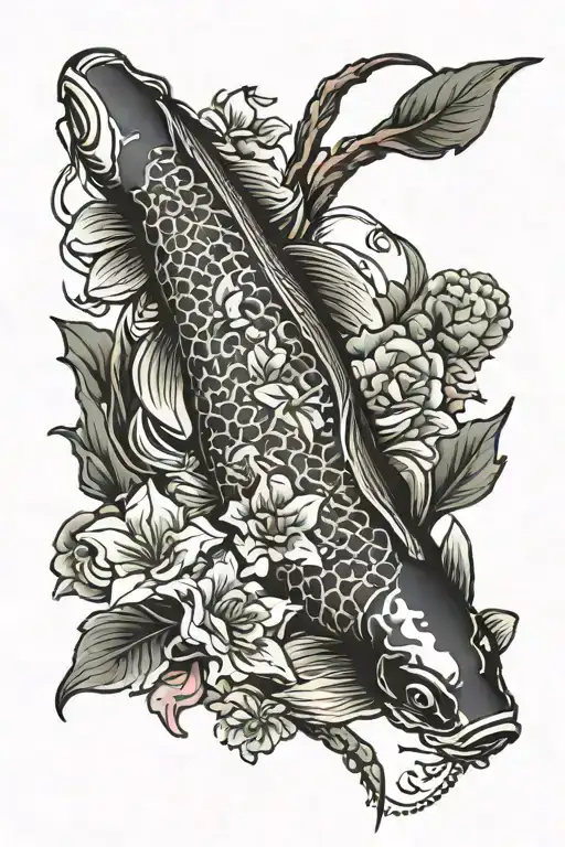 Koi Fish With Flowers