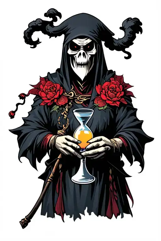 Oni Mask Grim Reaper Holding A Hour Glass