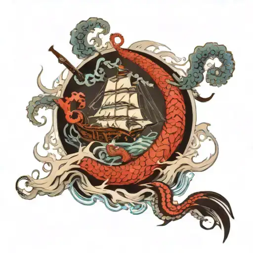 Kraken Destroying A Feudal Japanese Warship
