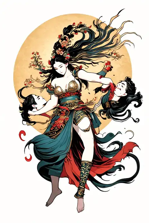 Azte Warrior Princess Holding A Man Falling Apart