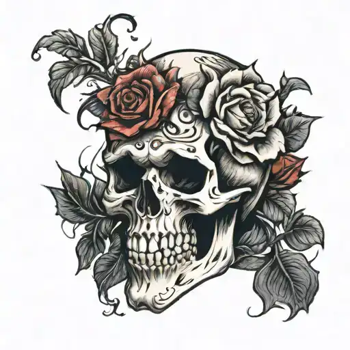 Masculine Skull With Rose