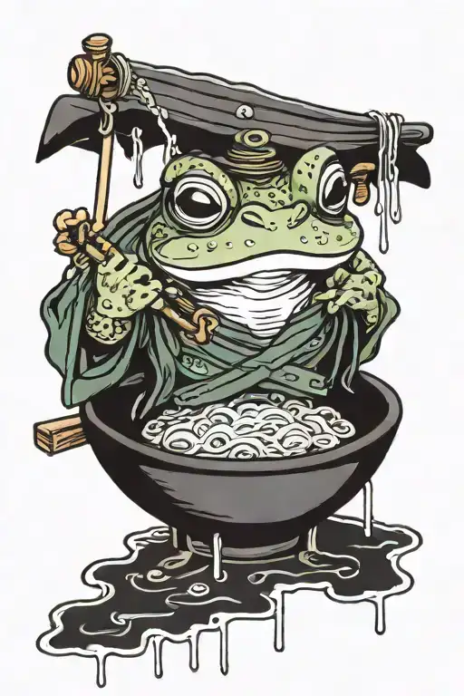 Samurai Frog Soaking In Ramen Bath