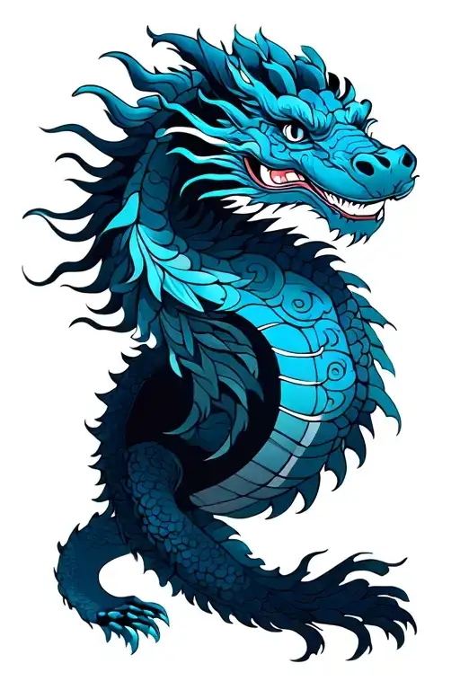Falkor Luck Dragon Traditional Chinese Style Tattoo Blue Ink Like Chinaware