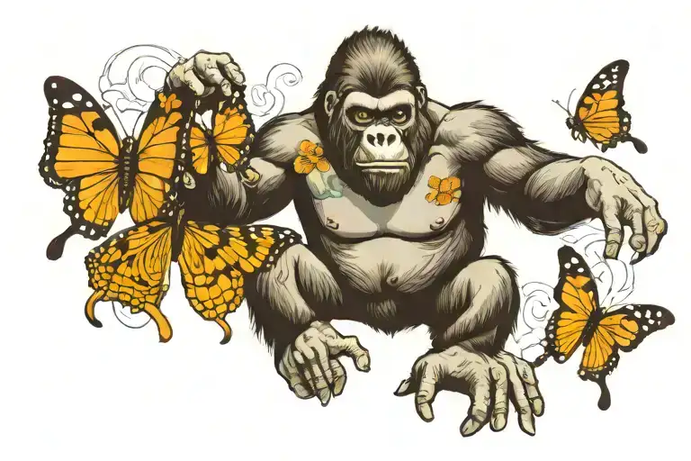 Gorilla Holding Butterfly Perched