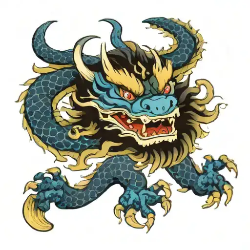 Japanese Dragon Blue Colours