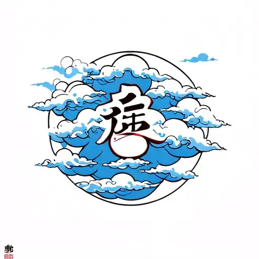 Japanese Cloud Tattoo With Khanji Symbol On A Forearm