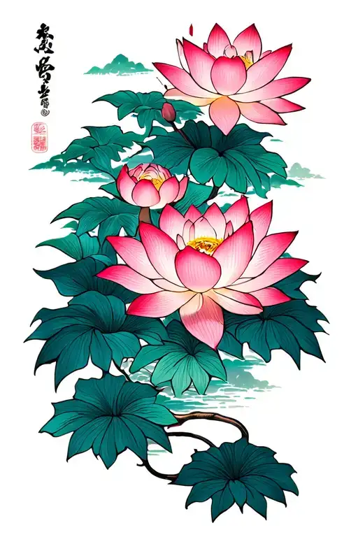 Lotus Flowers And Drangons Forest Landscape