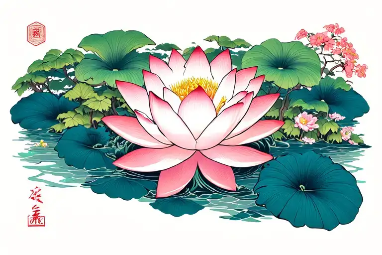 Lotus Flowers And Drangons Forest Landscape
