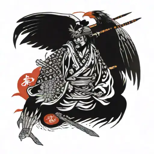 Samurai Pierced By Arrows And A Crow