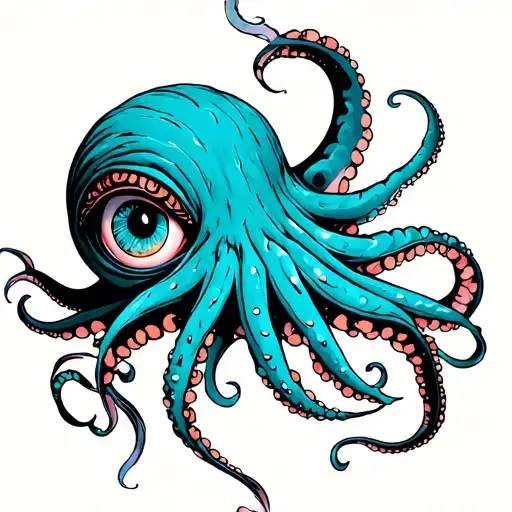 Wrinkled Pale Coral Colored Giant Squid With One Eye