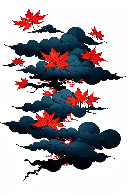 Akatsuki Clouds With Japanese Maple Leaves