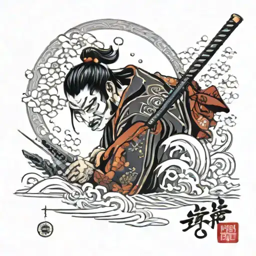 A Samurai With A Katana Making A Cut But With Tears On His Face