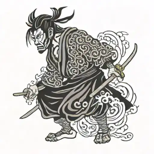 The Shadow Of A Samurai With An Oni Marker