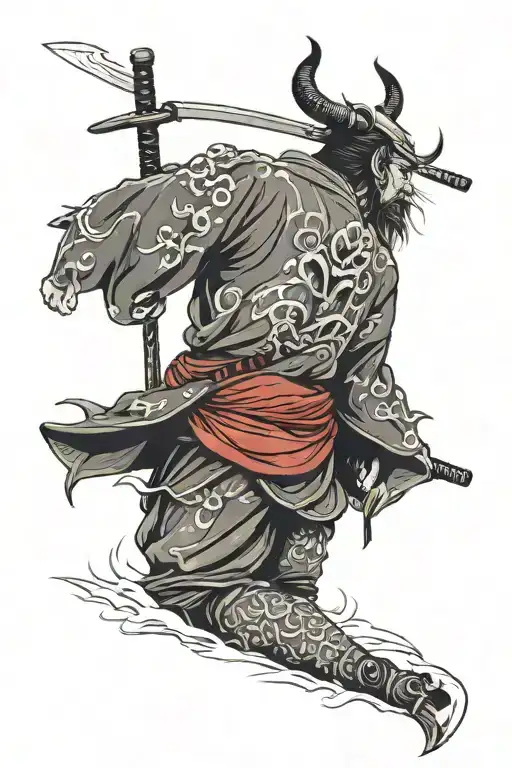 Irezumi Samurai Back Tattoo Design Featuring Oni Background
