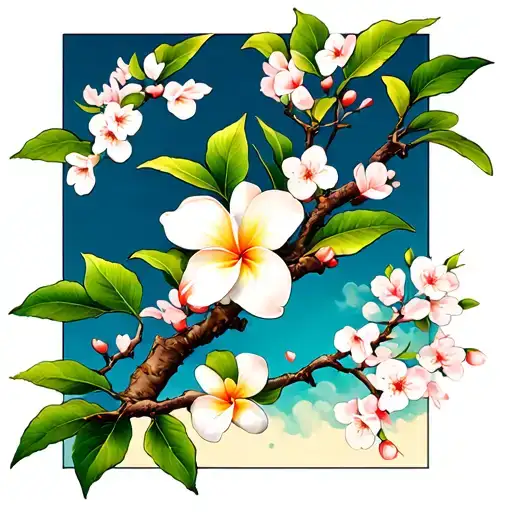 Frangipani With Cherry Blossom Tree