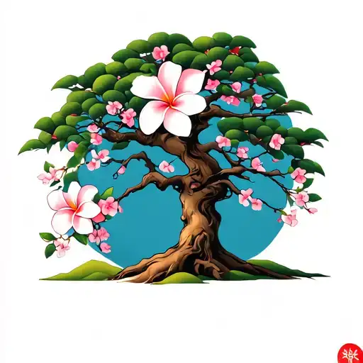 Frangipani Next To A Cherry Blossom Tree