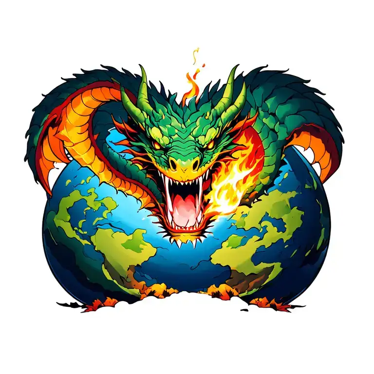 Earth With Dragon Digging Its Claws Breathing Fire From Under Earth