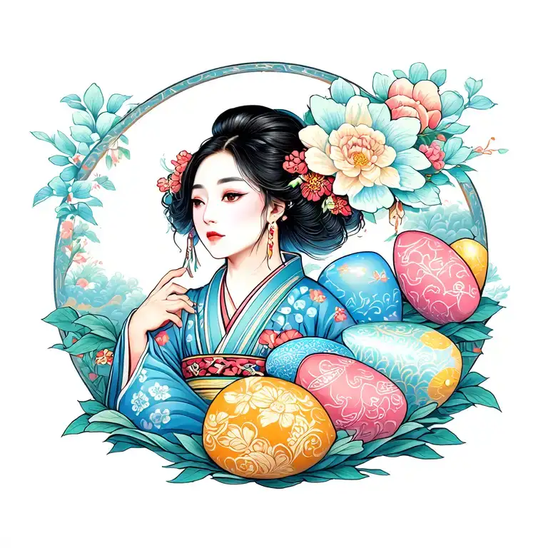 Asian With Lots Of Easter Eggs