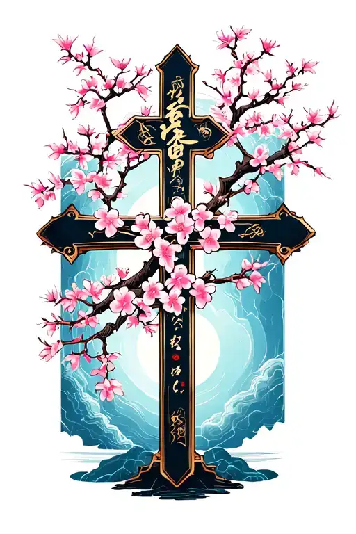 Cherry Blossom Tree And Cross