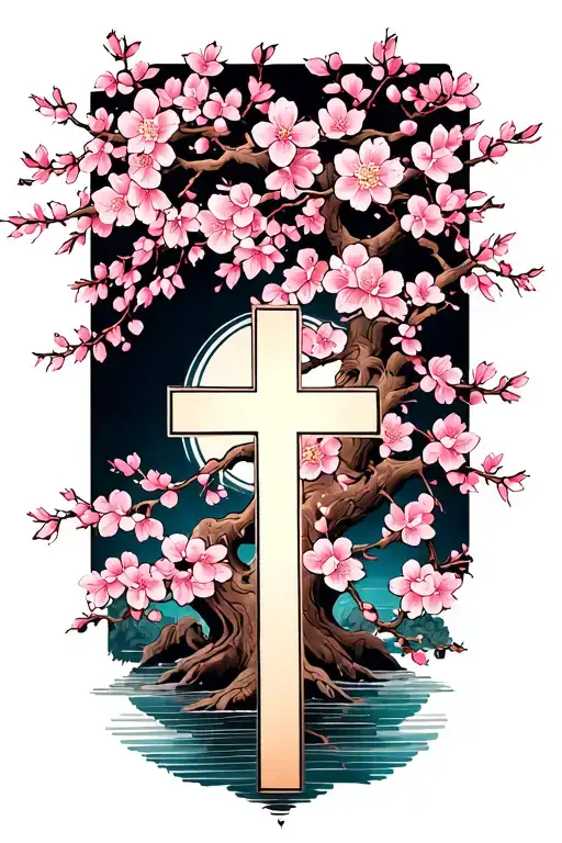 Cherry Blossom Tree And Cross