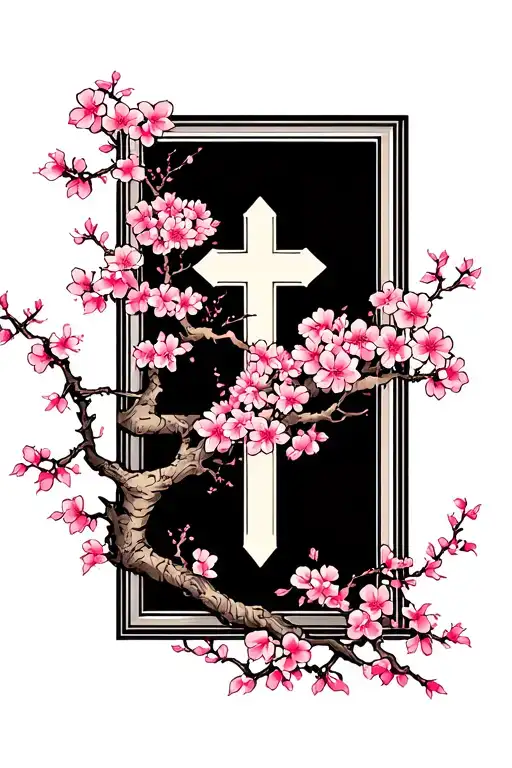 Cherry Blossom Tree And Cross