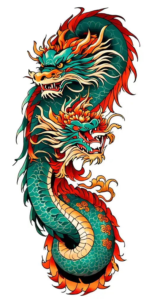 Traditional Japanese Arm Sleeve Tattoo With Dragons Pagodas Samurai Dragons Demons