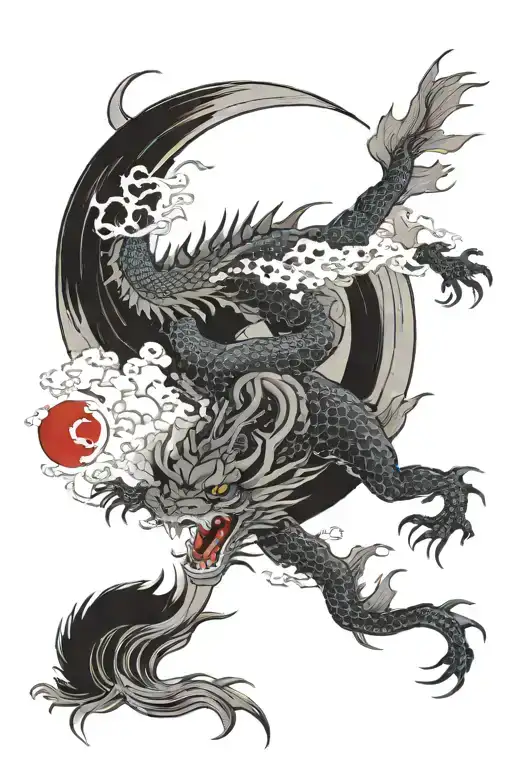 Blood Moon With Dragon Flying