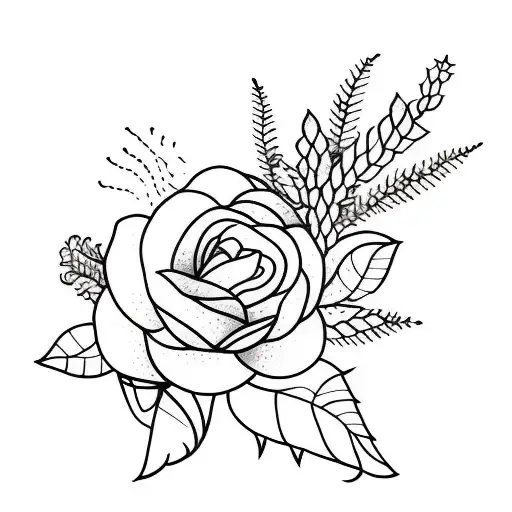 A Minimalist Tattoo Of A Lavender Flower With A Black And Purple Color Scheme