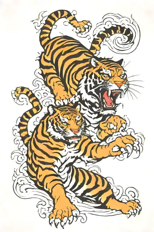 Tiger Fighting Demons Morning Glory