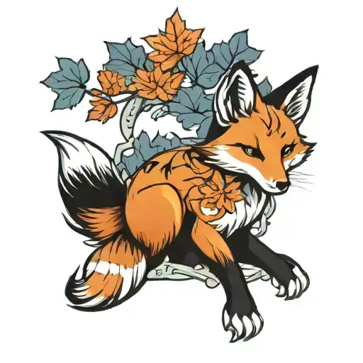 Anime Fox With Maple Leaves