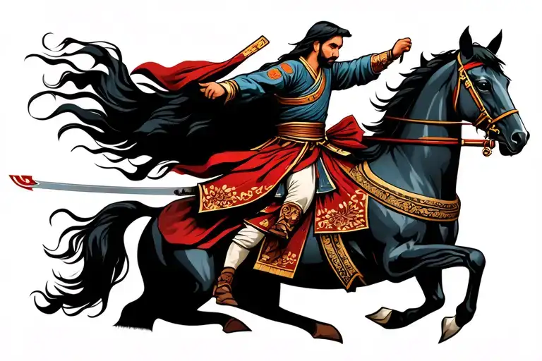 Khalid Ibn Walid On A Horse Running With A Sword