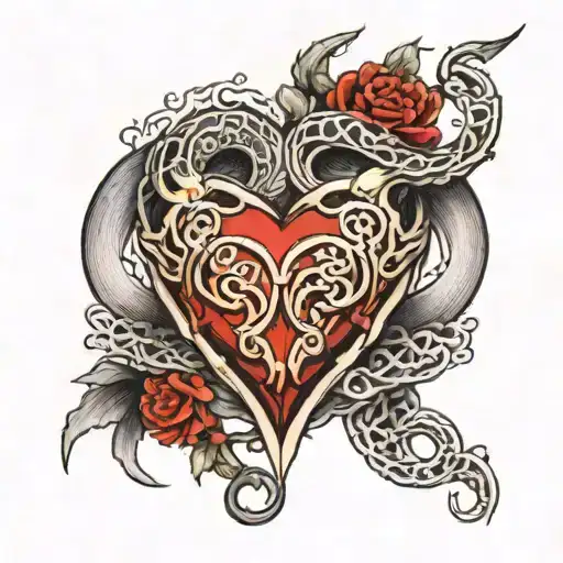 Fleshheart With Diamond Wedding Rings Intertwined Within