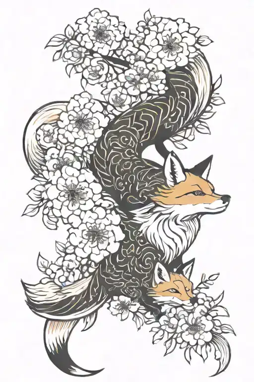 Tailed Fox With Flowers Blooming