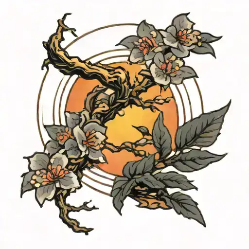 Sunrise With Cherry Tree